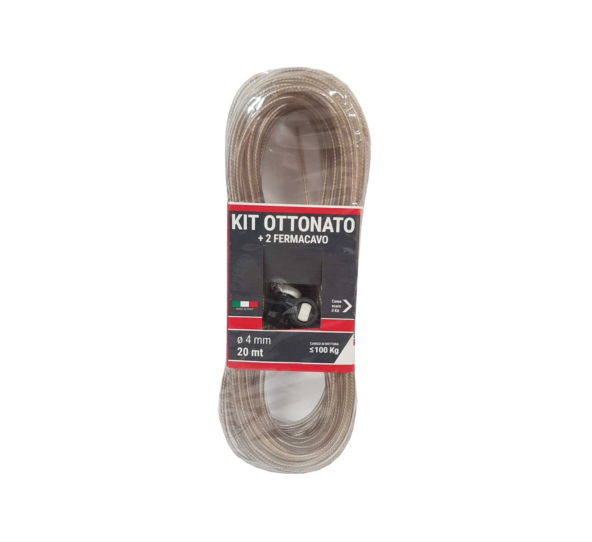 Kit Cavetto Stendibiancheria Matassa Ø 4 mm con Due Fermacavi 20 m - 2