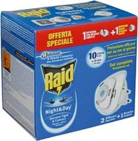 Raid Night&day Zanzare Tigre e Comuni Diffusore + 1 Ricarica 12 Pezzi - 2