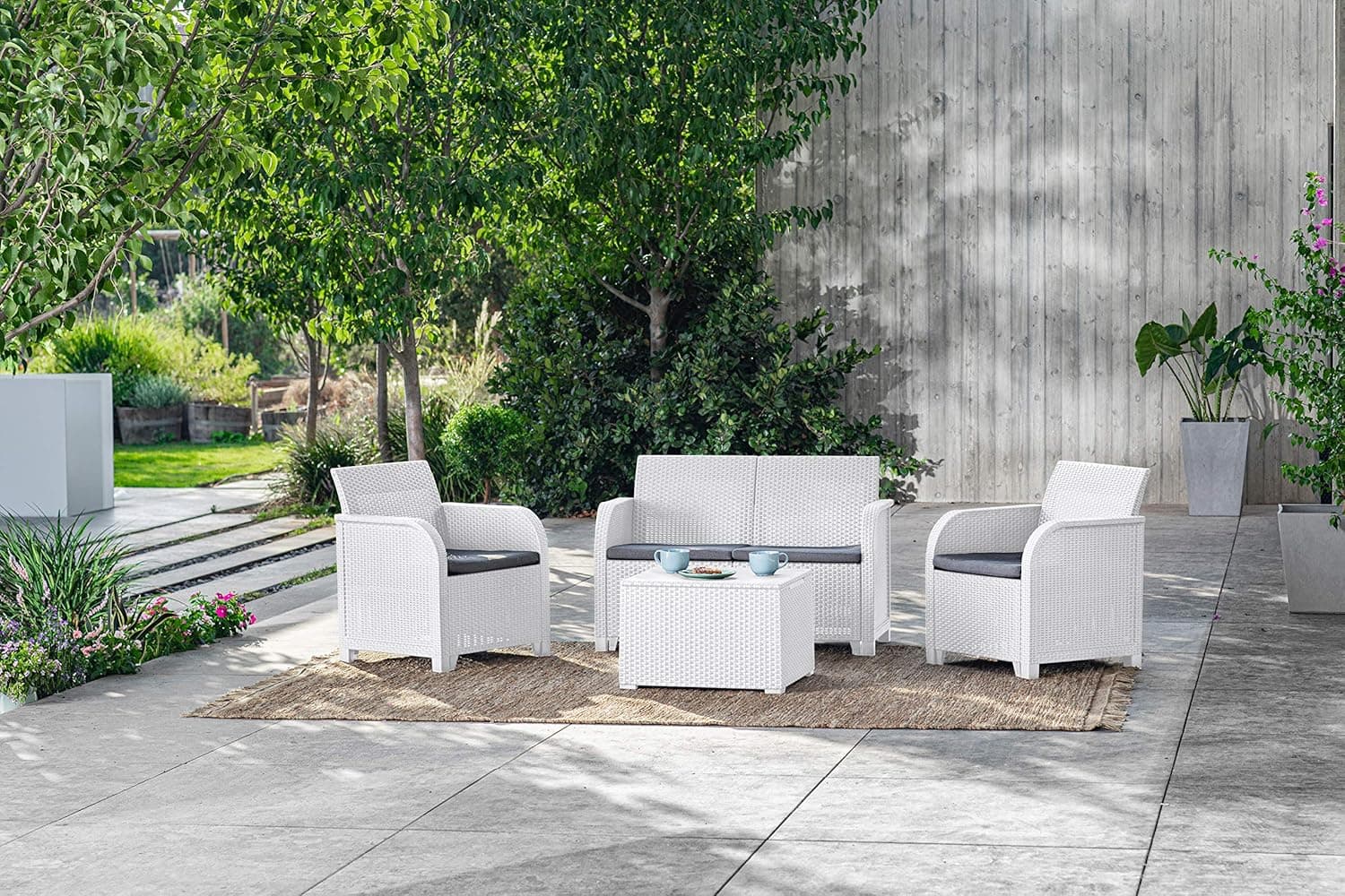 Salottino da Esterno Rosalie Lounge Set in Resina Effetto Rattan 4 Pezzi - 2