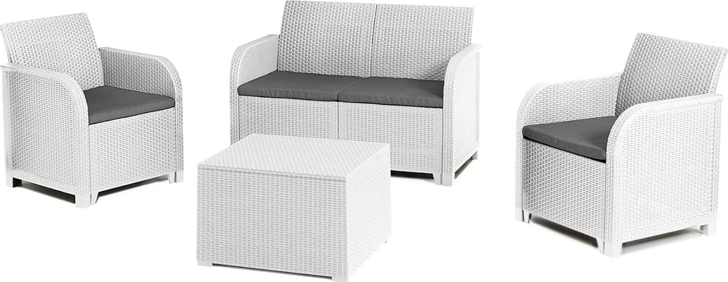 Salottino da Esterno Rosalie Lounge Set in Resina Effetto Rattan 4 Pezzi - 3