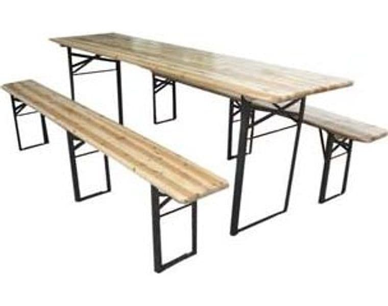Set Tavolo + 2 Panche Birreria 3 Gambe Tavolo 220 CMX80X77H. Panche 220