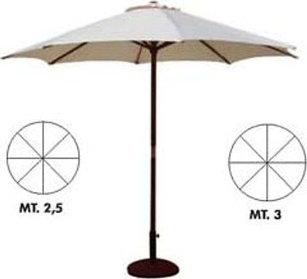 Ombrellone in Legno Tondo Gold Ø 300 mm cm Palo Ø 48 mm a 8 Stecche Vette - 2