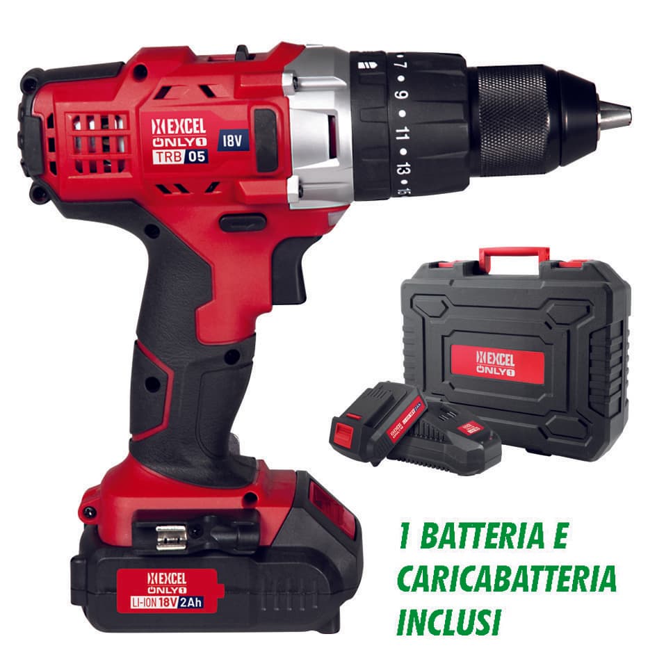 Trapano Avvitatore a Batteria Litio 18 V 2AH Percussione TRB05 ONLY1 Excel - 2