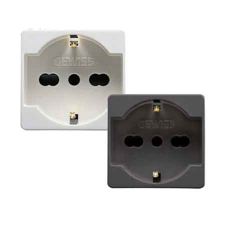 Presa Italiana Tedesca System 10 e 16 A 250V 2P con T Gewiss Nero - 3