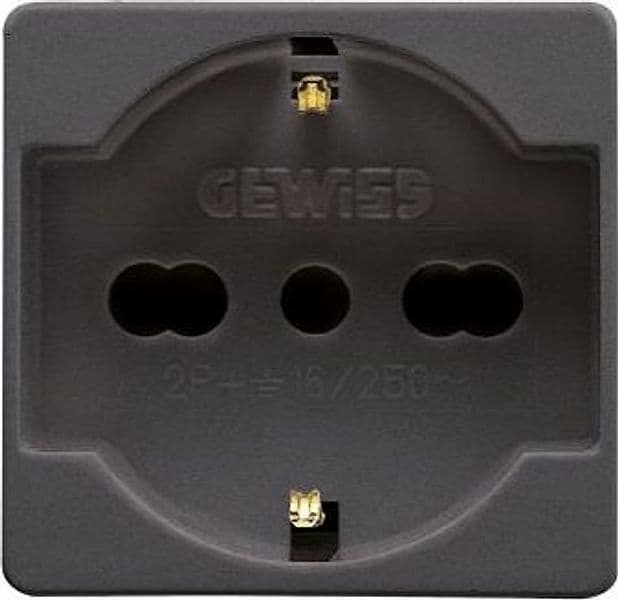 Presa Italiana Tedesca System 10 e 16 A 250V 2P con T Gewiss Nero - 2