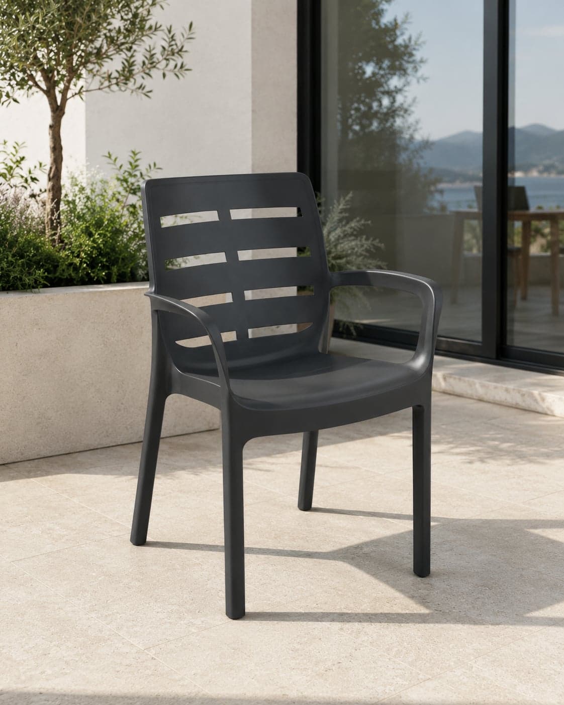 Sedia Impilabile con Braccioli Borneo Colore Antracite Pro Garden - 2