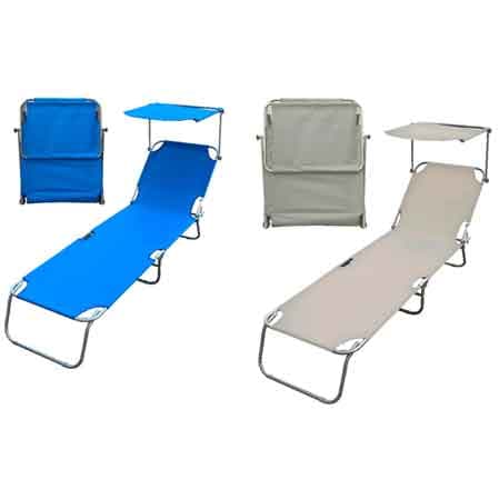 Lettini da Spiaggia Pieghevole con Parasole 187 x 55 x 24 cm Col Crema - 2