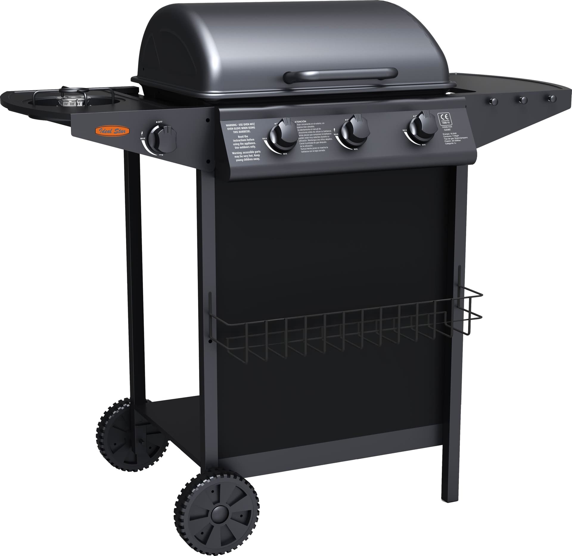 Barbecue a Gas Tre Fuochi Ideal Star con Fornellone Cm 104 x 55,4 x 97,7H - 2