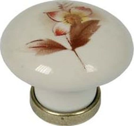 Pomoli Tondi in Porcellana MOD.P04,01 Avorio Decoro Fiore Ø 31 mm 5 Pezzi - 2