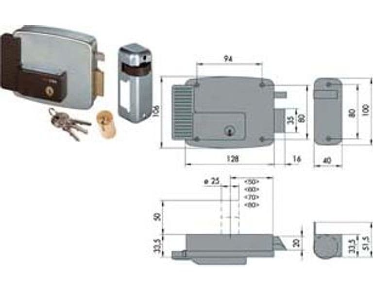 Elettroserratura per Cancelli Senza Tetto 11921 80 mm Dx (11921801) Cisa - 2