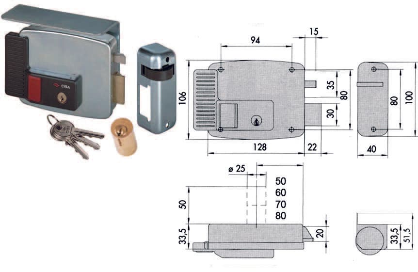 Elettroserratura per Cancelli con Tetto e Pulsante Interno 11731 70 mm Sx - 2