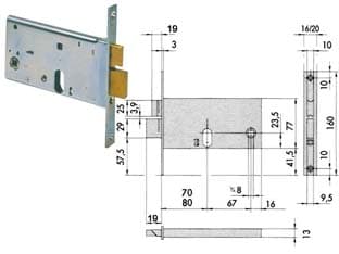 Serratura da Infilare per Fasce Catenaccio e Scrocco 77 mm H Cod 201599 - 2