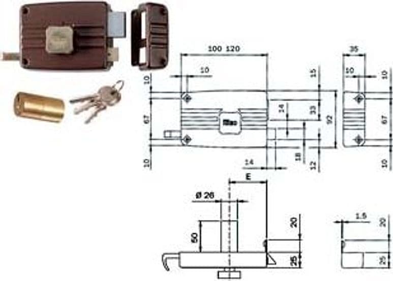 Serratura da Portoncino C Pom. Int. Caten. e Scr. Cil. Fisso 411 412 60 mm - 2