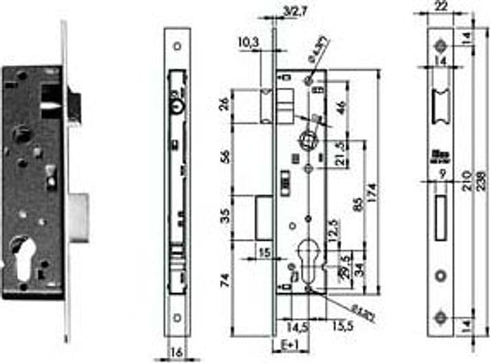 Serratura Infilare per Montanti Prof. Europeo Caten. Scr. Quadro 741N 21 mm - 2