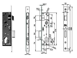 Serratura Infilare per Montanti Prof. Europeo Caten. Scr. Quadro 741N 21 mm - 2