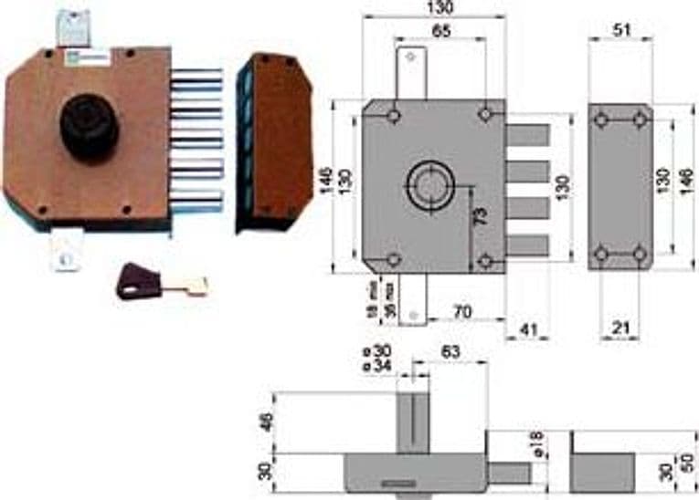 Serratura Triplice da Applicare Senza Scrocco a Pompa 30620 60 mm Cod 49108 - 2