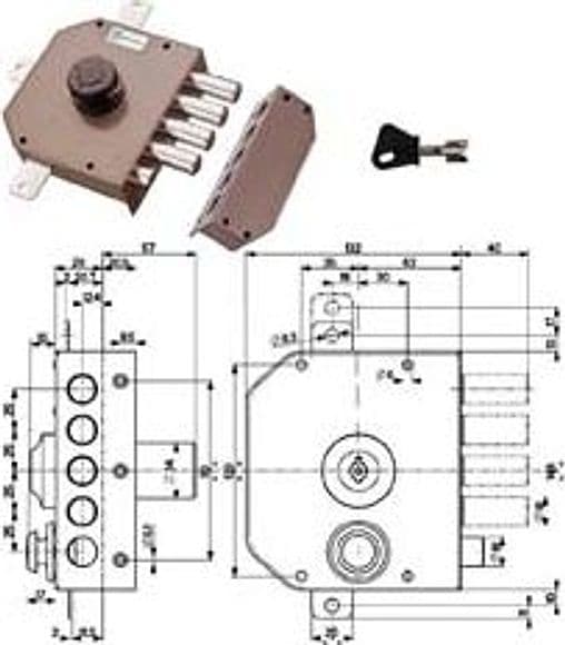 Serratura Quintuplice Applicare con Scrocco con Pomolo a Pompa Cod 316972 - 2