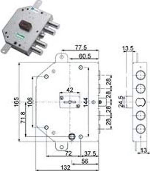 Serratura Triplice Applicare con Scrocco D. Mappa Blindate 89C755 60 mm Sx - 2