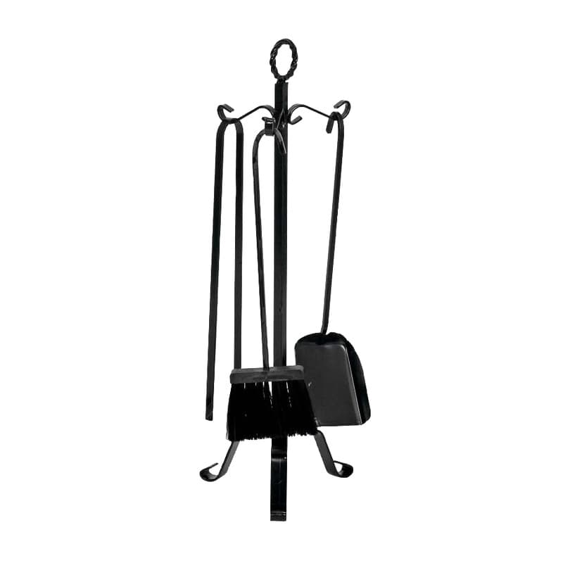 Set accessori per camino in acciaio verniciato con anello scopa paletta pinza attizzatoio - 3