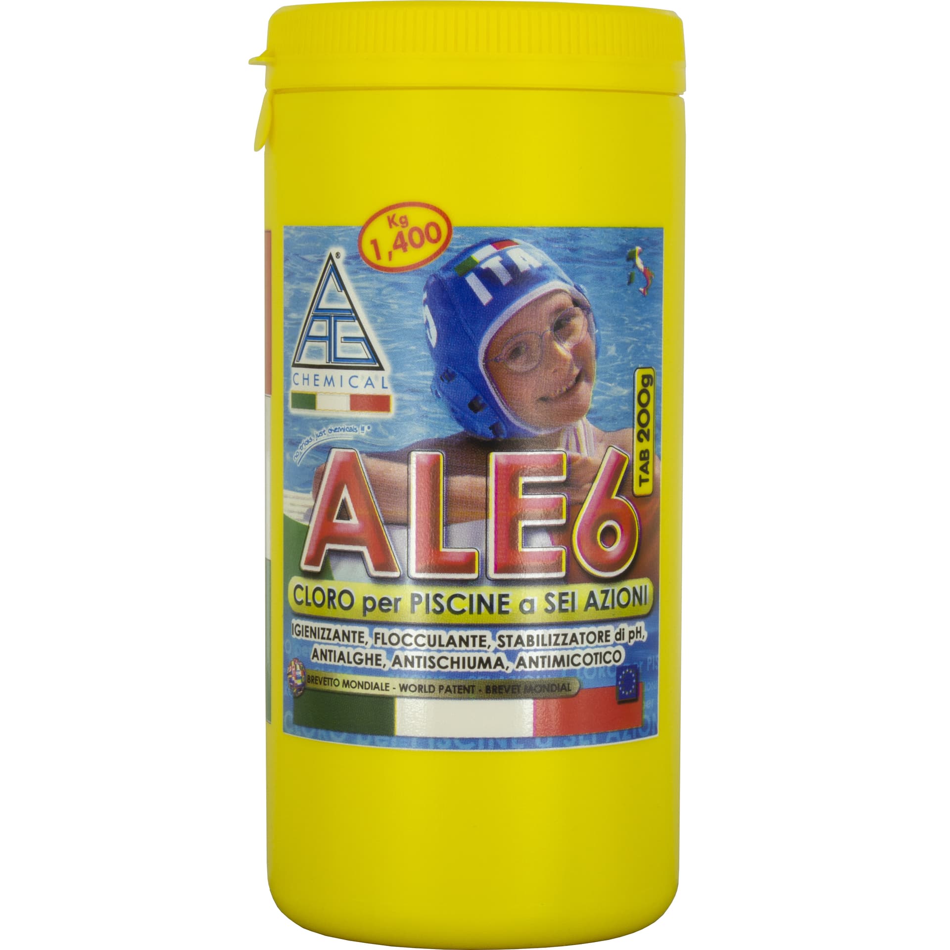 CLORO PER PISCINA PASTIGL 200 G 6 FUNZ ALE6 1,4 KG- CAG CHEMICAL- 1,0 pz - 2