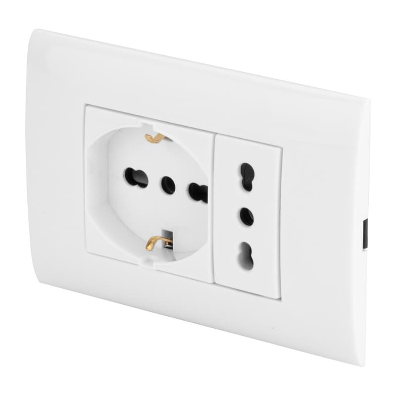 Presa elettrica da muro PolyPool PP6094X Placca incasso bianca Bipasso e Schuko Scatola 3 Moduli con Frutto Presa Bivalente e Frutto Presa Pluristandard - 4