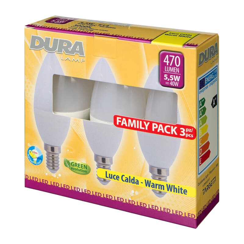 LED OLIVA 5,5W E14  470 LM 3000K CALDA 3 PZ- 10,0 pz - 2