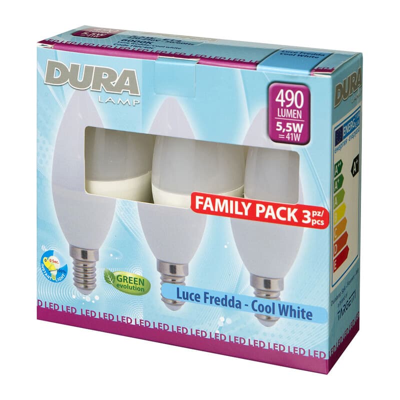 LED OLIVA 5,5W E14  490 LM 6400K FREDDA 3 PZ- 10,0 pz - 2