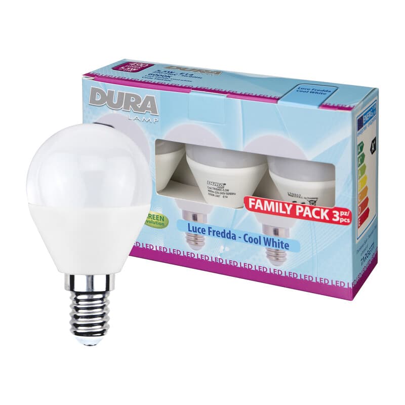 LED SFERA 5,5W E14  490 LM 6500K FREDDA 3 PZ- 10,0 pz - 2