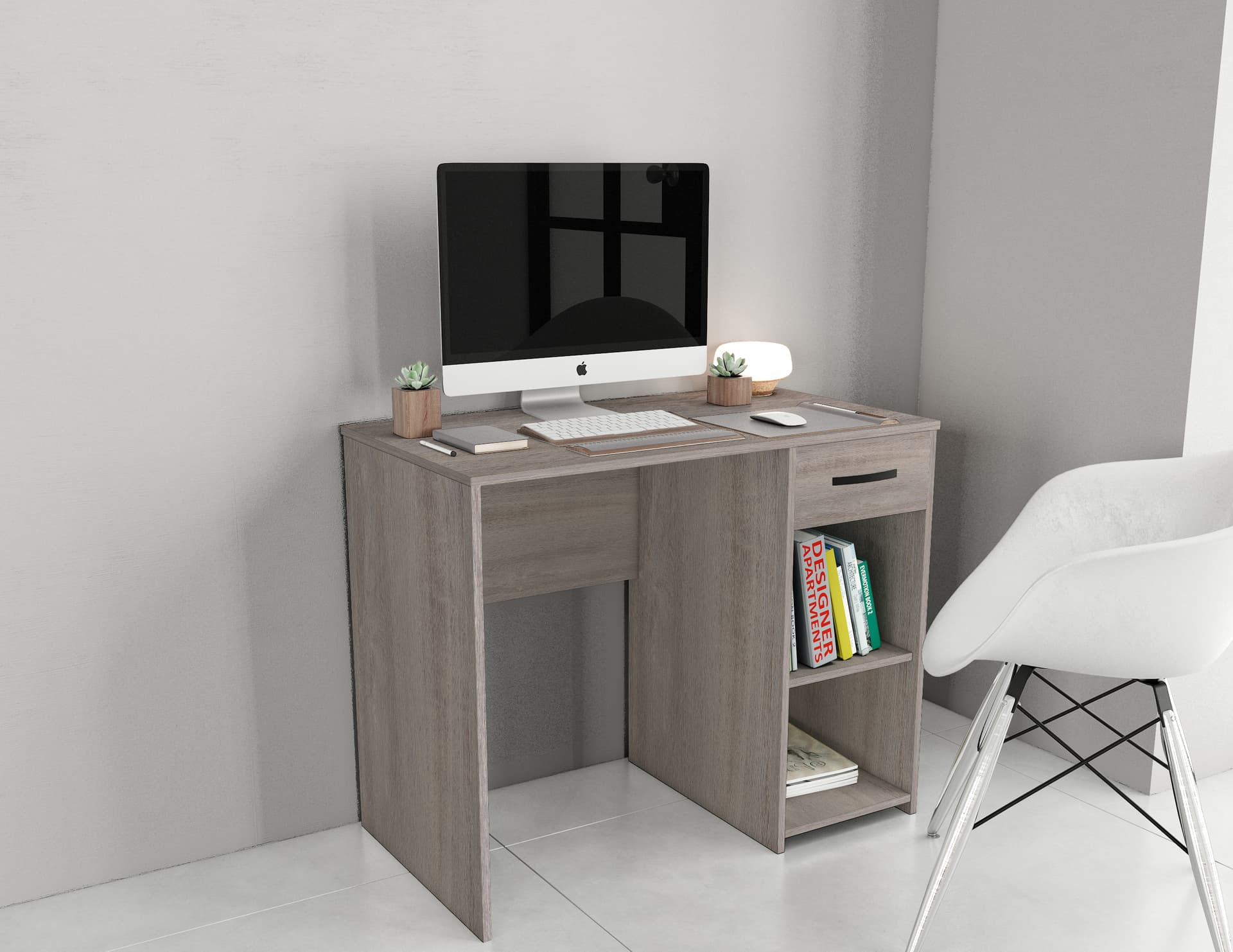 Kit Scrivania 1 Cassetto 90 x 50 x 75 cm Rovere Gri - 2
