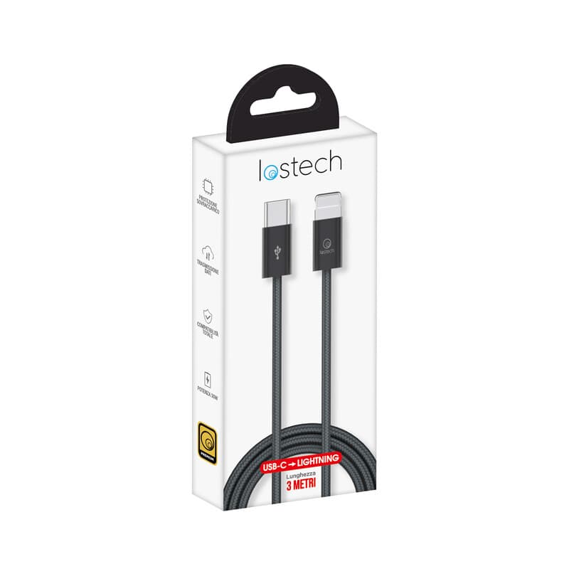 CAVO USB C / LIGHTNING 3,0 M 30W NERO- 1,0 pz - 2