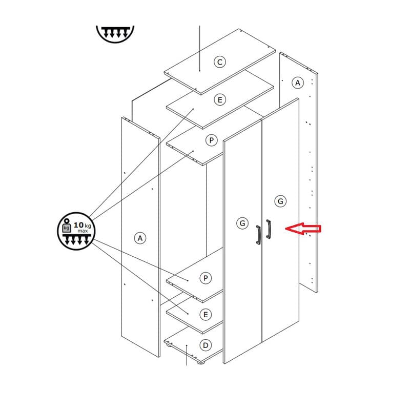 Ricambio Anta G per Kit Armadio Scarp. 2A 70 x 36 x 181 cm Bianca - 2