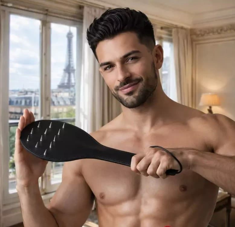 Paddle sculacciatore Barb borchie a punta pesante pelle PU nero frustino sexy - 2