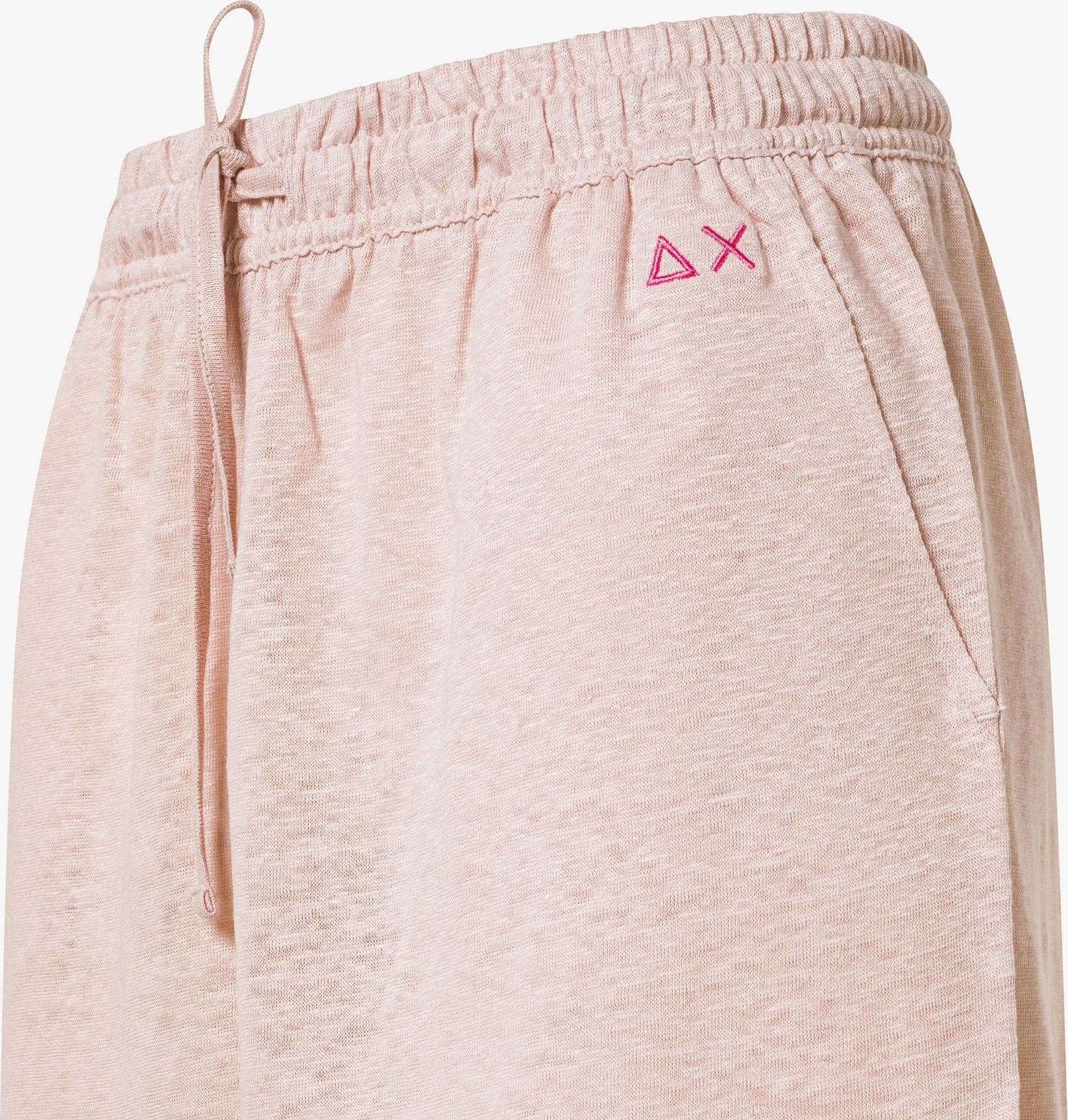 Shorts donna Sun68 rosa porcellana in jersey di lino con coulisse - 2