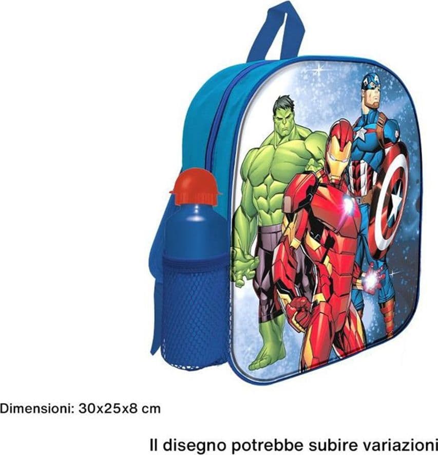 ZAINO ZAINETTO ASILO 30CM AVENGERS CON BORRACCIA ALLUMINIO SCUOLA TEMPO LIBERO 672644A - 2