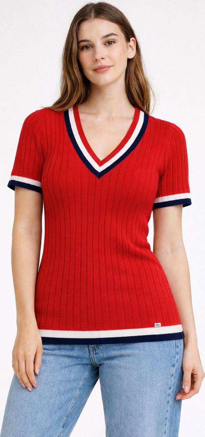 Maglia scollo v con contrasti