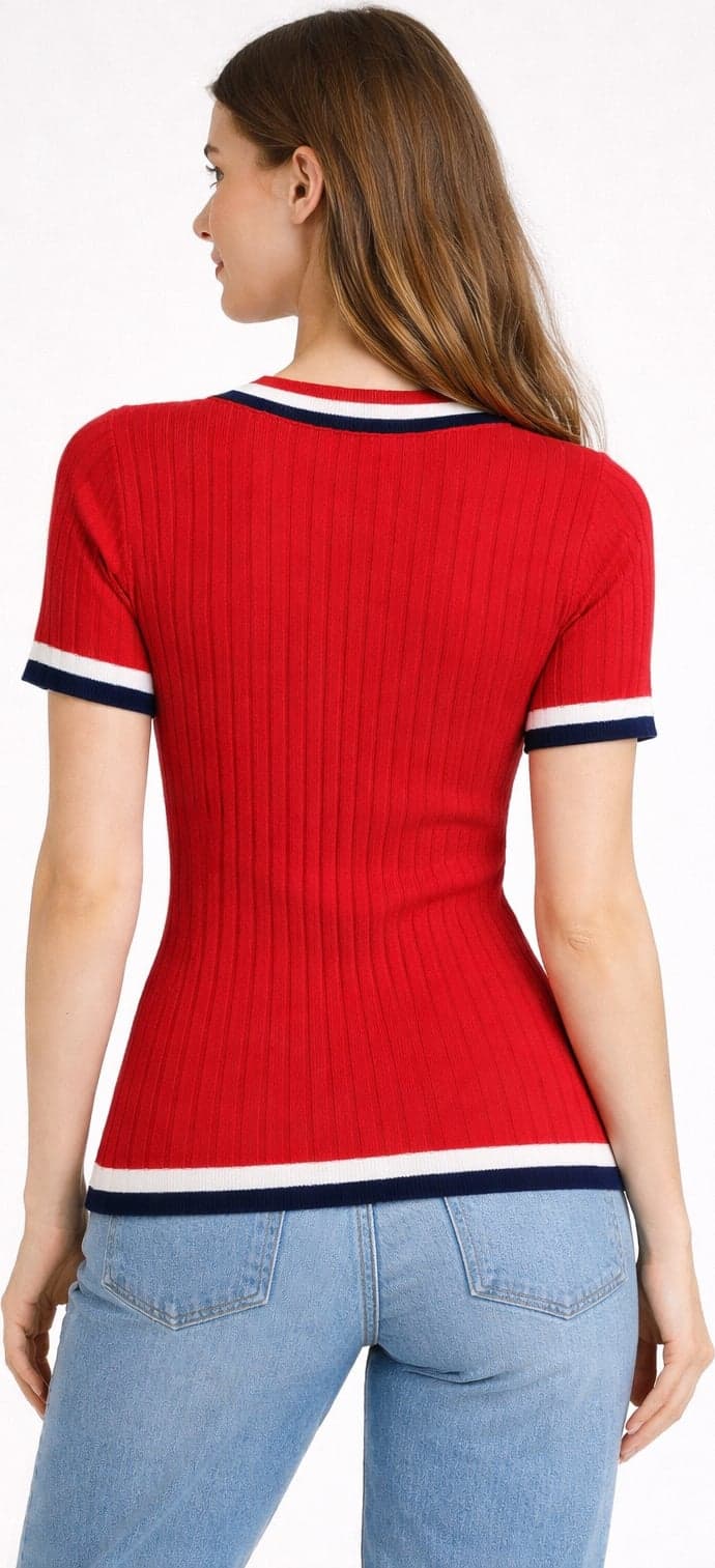 Maglia scollo v con contrasti - 2
