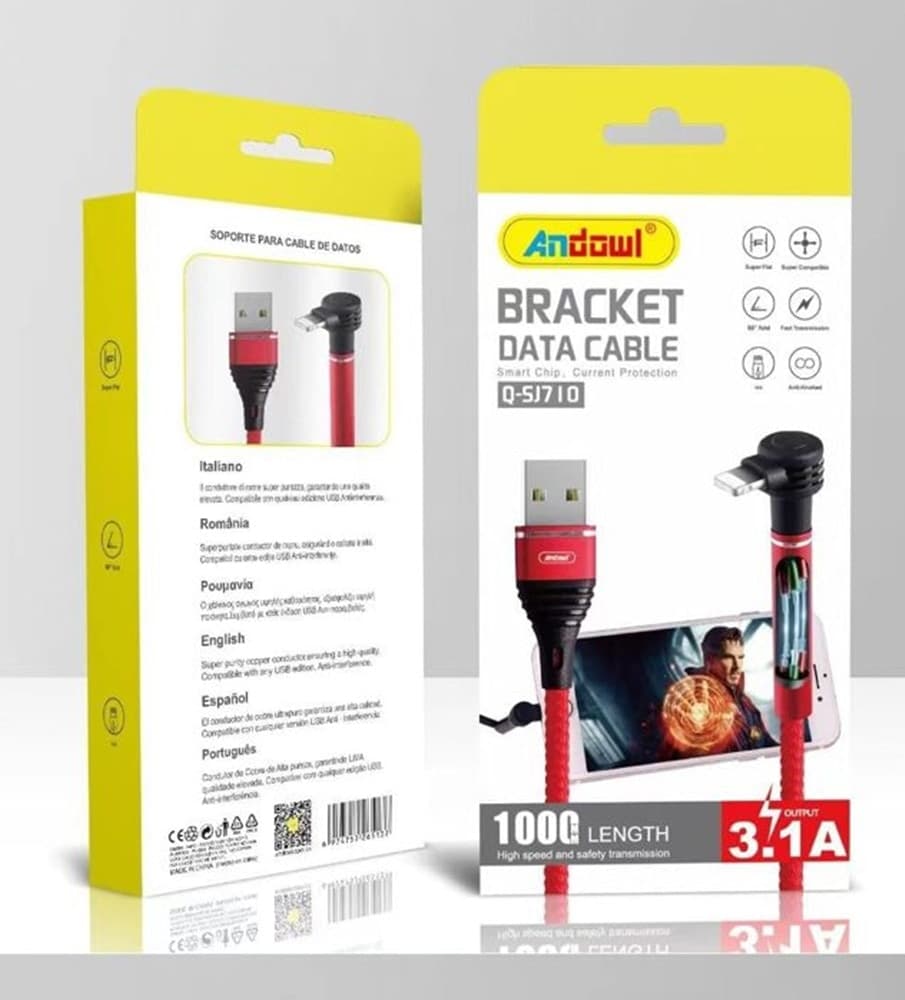 CAVO DATI USB CONNETTORE LIGHTNING AD ANGOLO RETTO 90° RICARICA RAPIDA 3.1A 1MT Q-SJ710 - 2