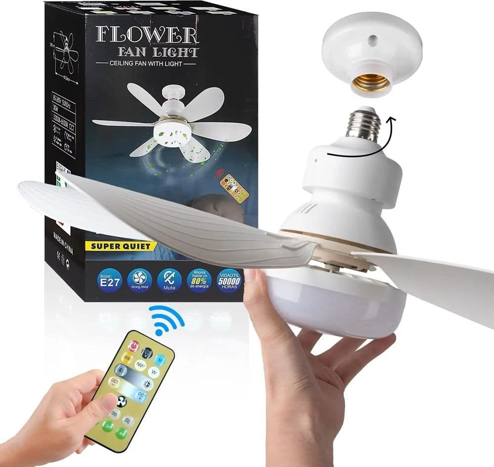 VENTILATORE DA SOFFITTO CON LUCE LED REGOLABILE E27 40W TELECOMANDATO SENZA FILI - 2