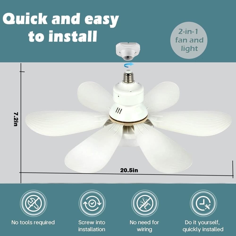 VENTILATORE DA SOFFITTO CON LUCE LED REGOLABILE E27 40W TELECOMANDATO SENZA FILI - 3