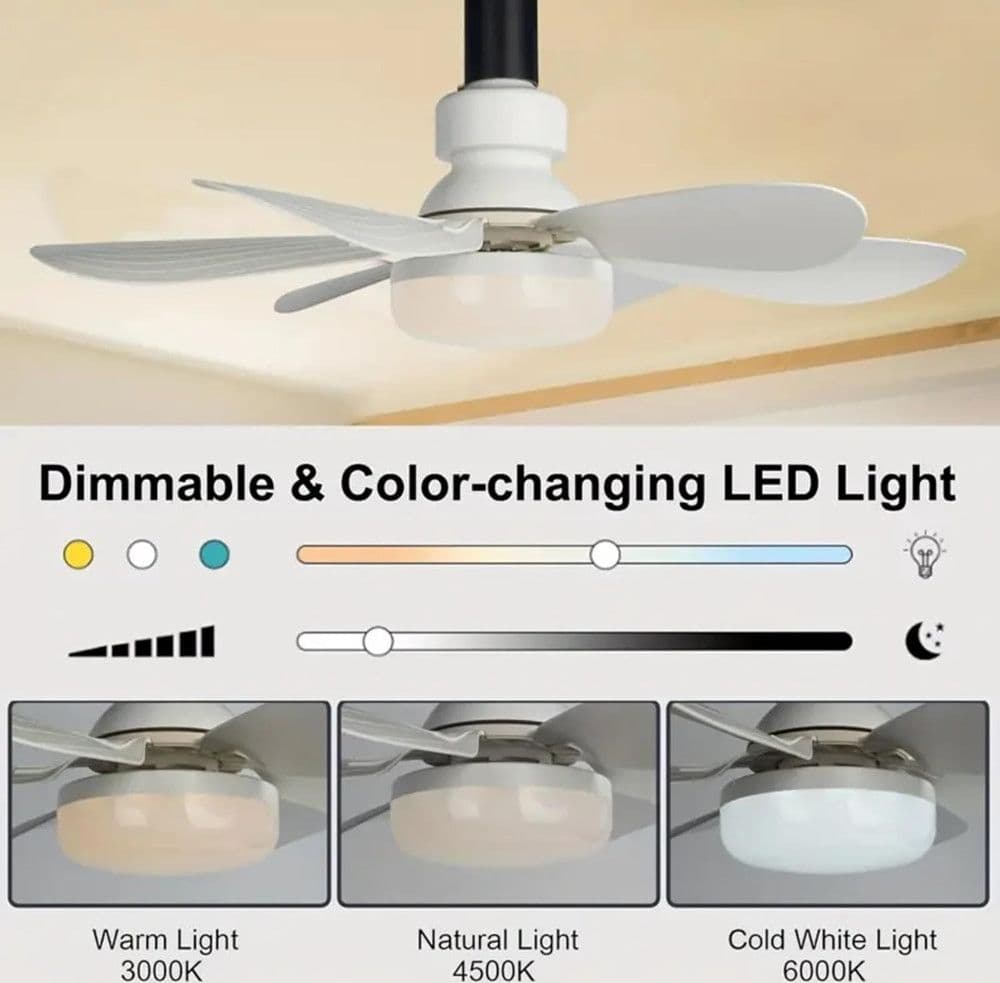 VENTILATORE DA SOFFITTO CON LUCE LED REGOLABILE E27 40W TELECOMANDATO SENZA FILI - 4