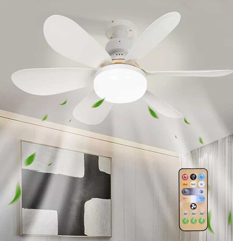 VENTILATORE DA SOFFITTO CON LUCE LED REGOLABILE E27 40W TELECOMANDATO SENZA FILI - 8