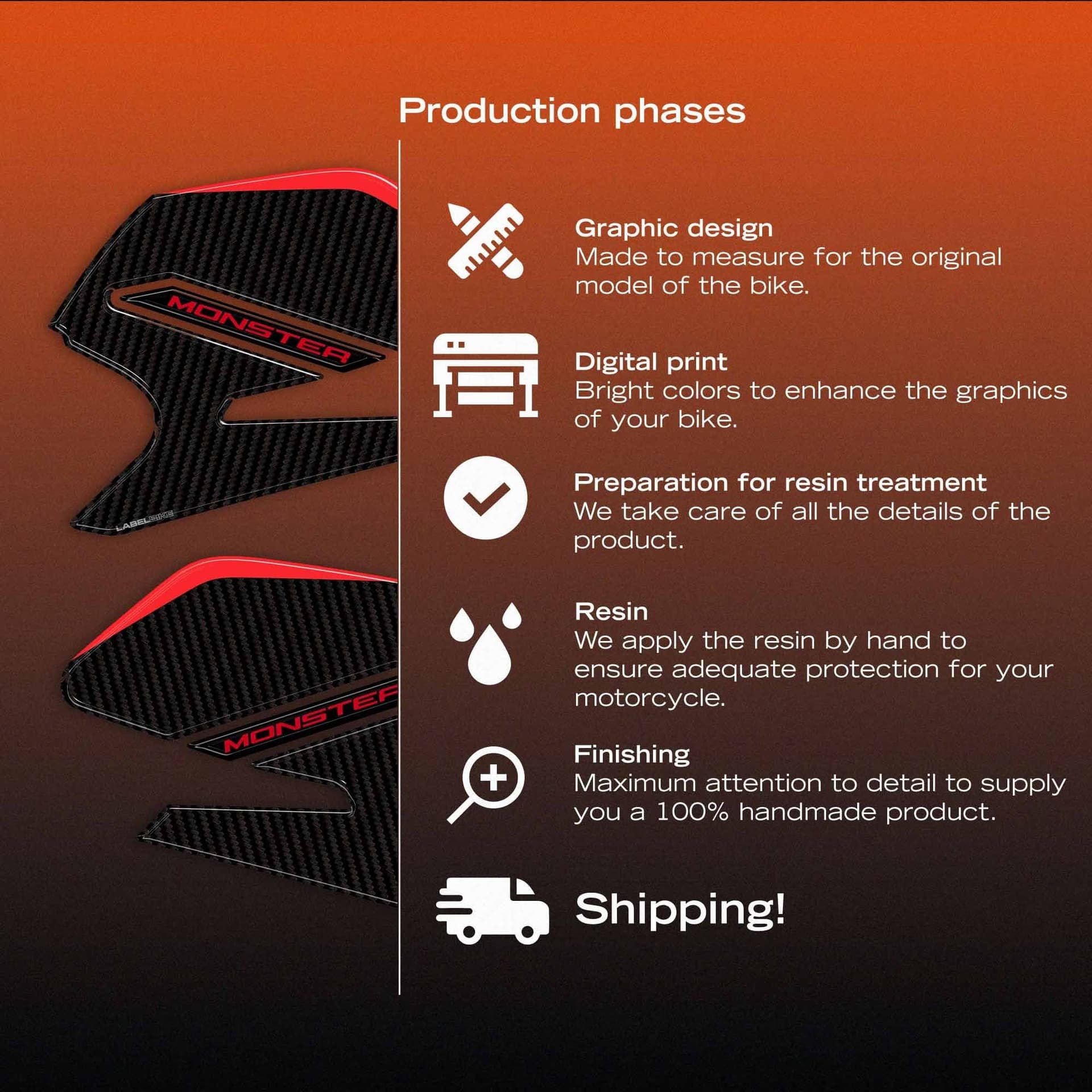 Adesivi 3D Laterali serbatoio moto compatibili con Ducati Monster V2 2026 - 14