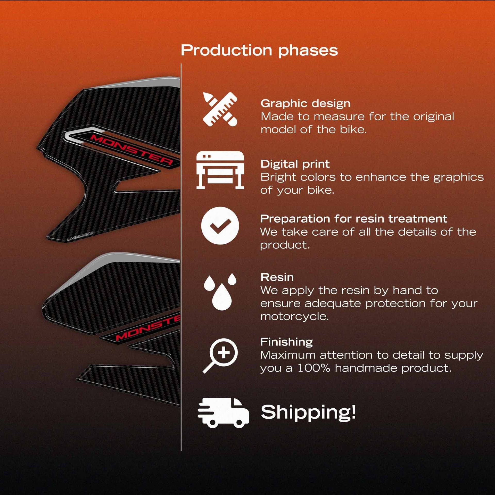 Adesivi 3D Laterali serbatoio moto compatibili con Ducati Monster V2 2026 - 6