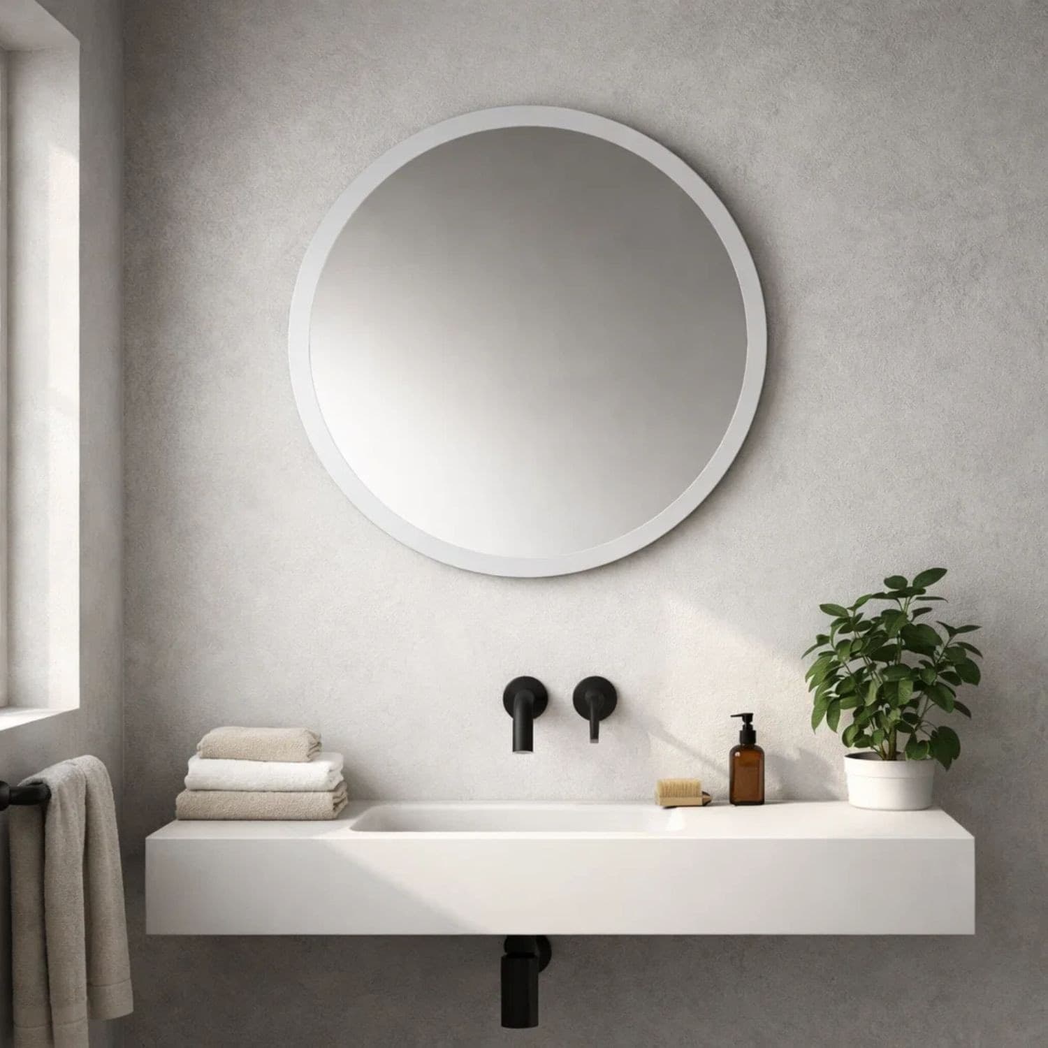Specchio Da Bagno Jonas In Artificial Stone Bianco Opaco - 2
