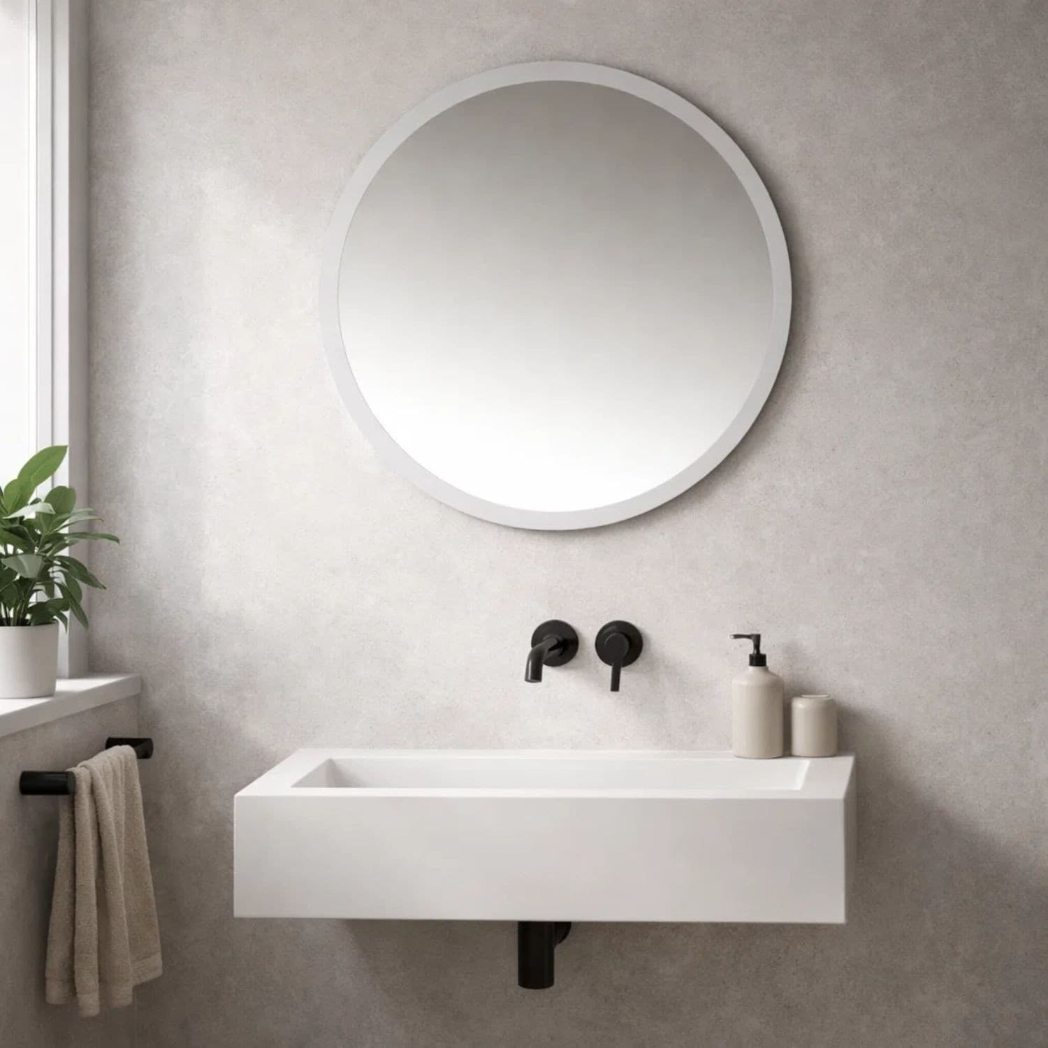 Specchio Da Bagno Jonas In Artificial Stone Bianco Opaco - 3