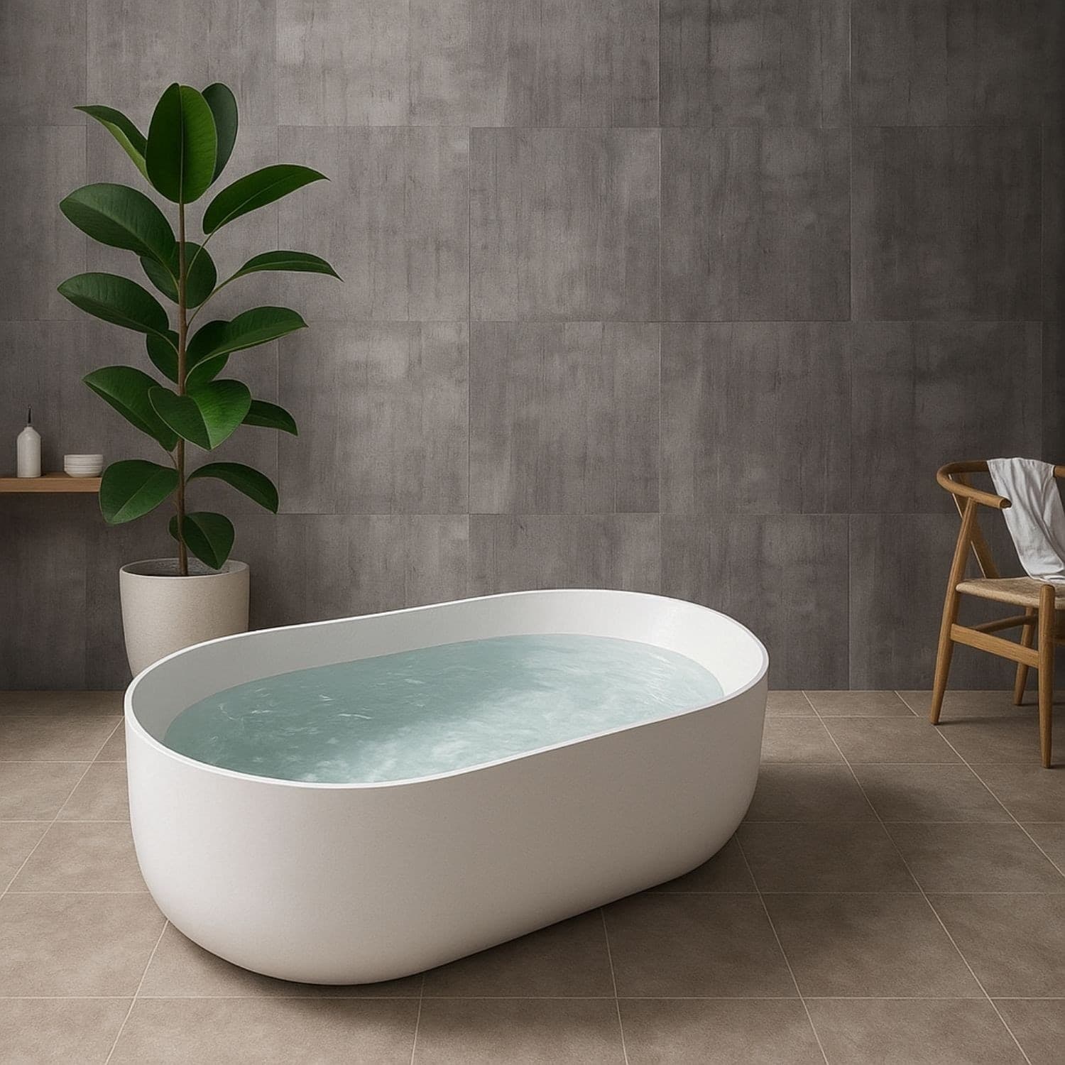 Vasca Da Bagno Free Standing Martha Artificial Stone Bianco Opaco Matt - 3