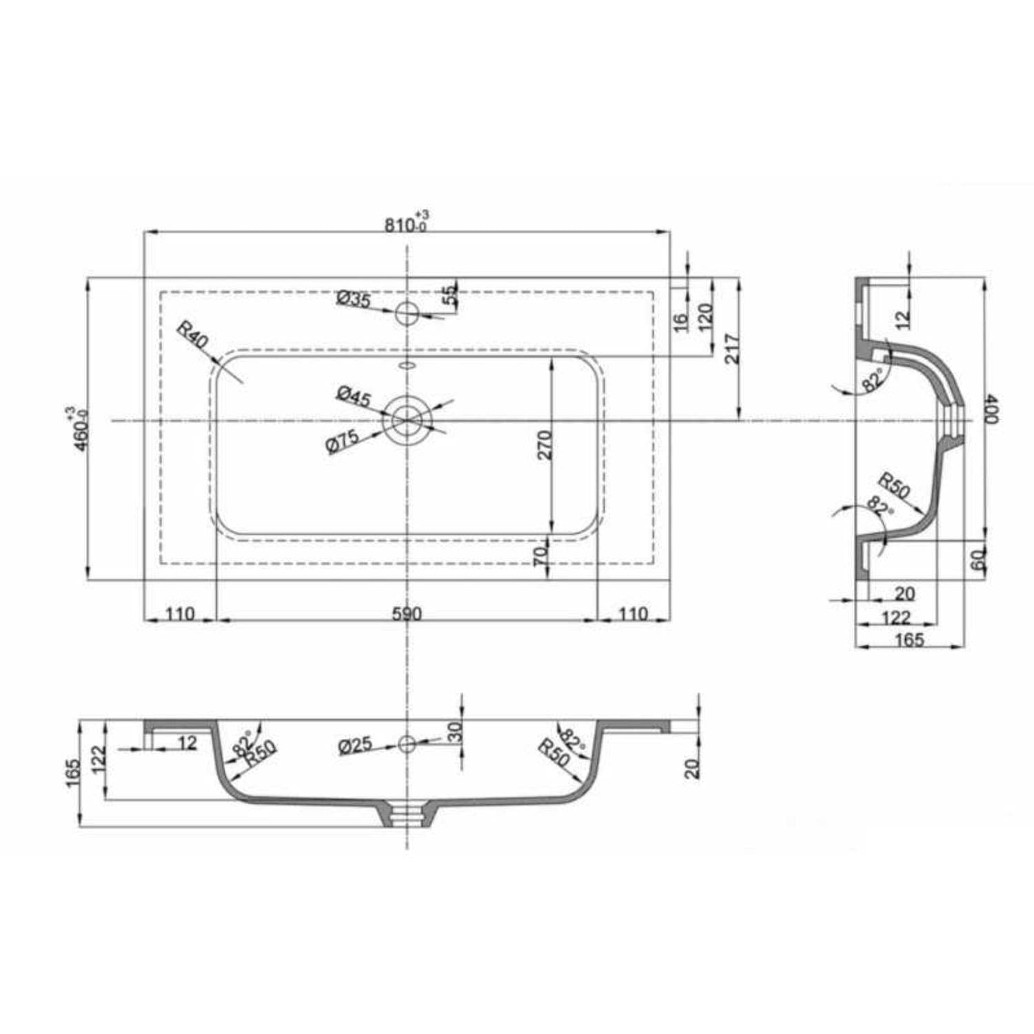 Lavabo Da Incasso In Mineral Marmo Bianco 81X46 Elegante - 7