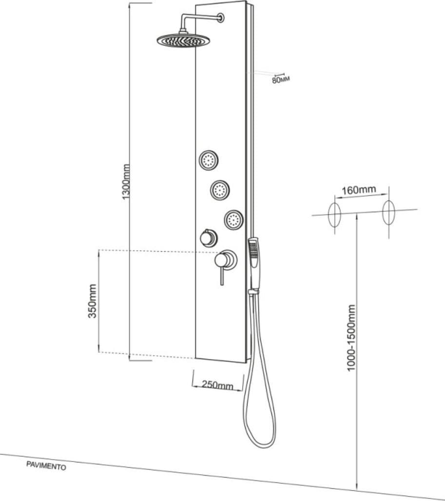 Colonna Doccia 018 Alluminio 3 Funzioni 3 Bocchette Idro Lombari Con Cristallo L25xP46xH130 - 2