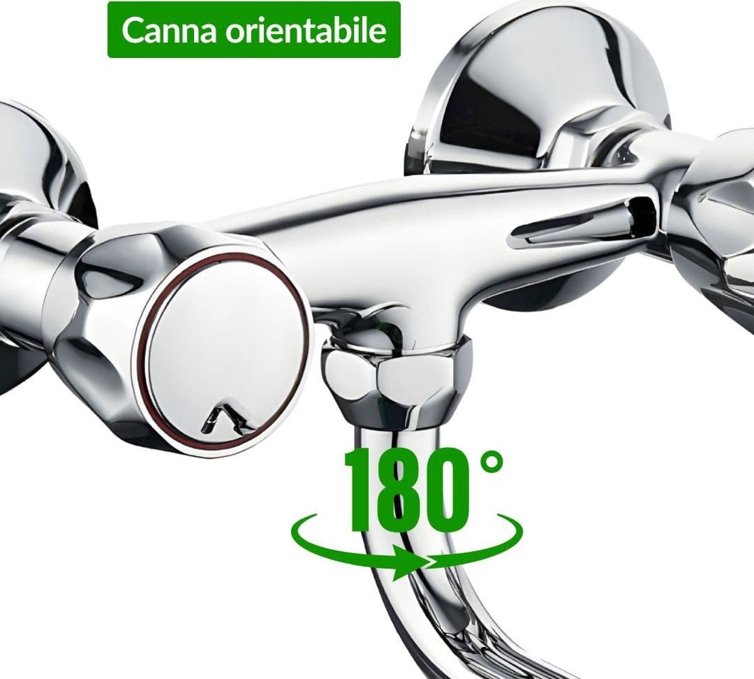 Rubinetto a Muro Down Canna a Esse in Ottone Cucina con Erogazione Orientabile - 4