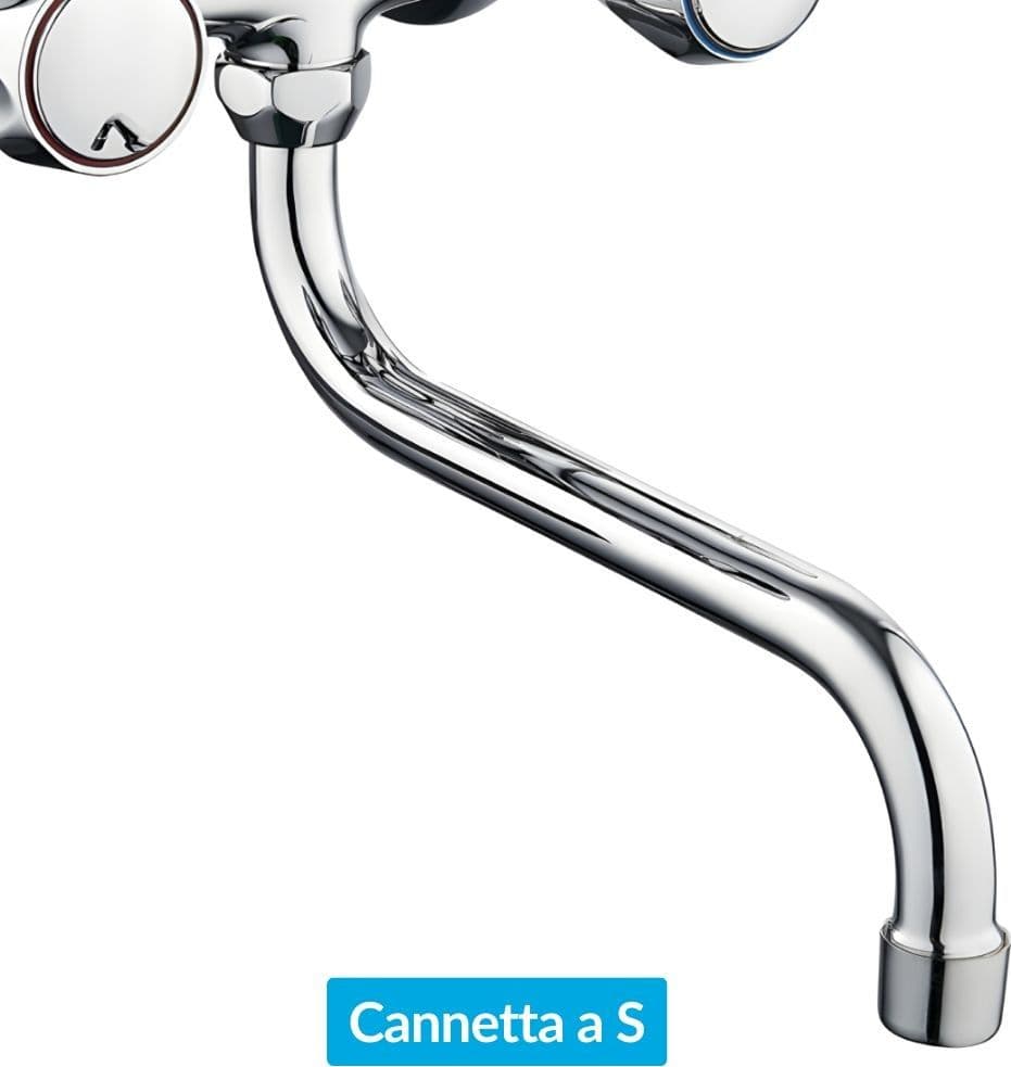 Rubinetto a Muro Down Canna a Esse in Ottone Cucina con Erogazione Orientabile - 5
